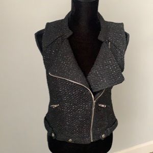 Randolph Duke Black Metallic Tweed Moto vest with silver hardware size XS